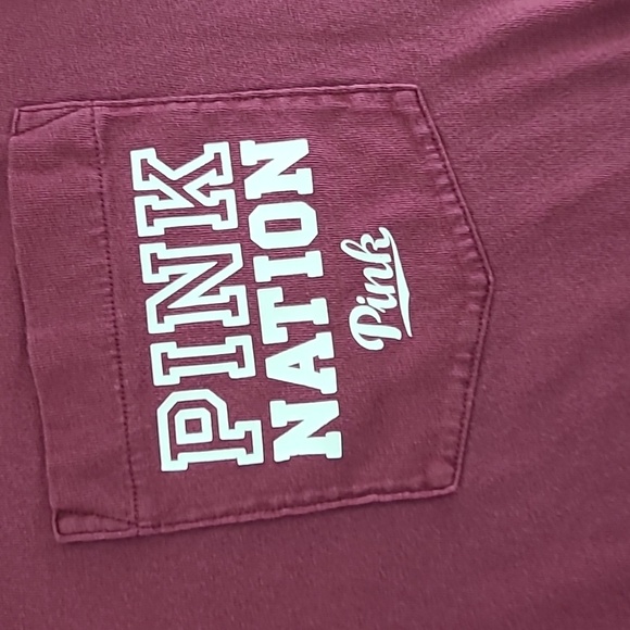 PINK Victoria's Secret Long Sleeve Pink Nation Maroon Tee Shirt - Size Small - Picture 2 of 11